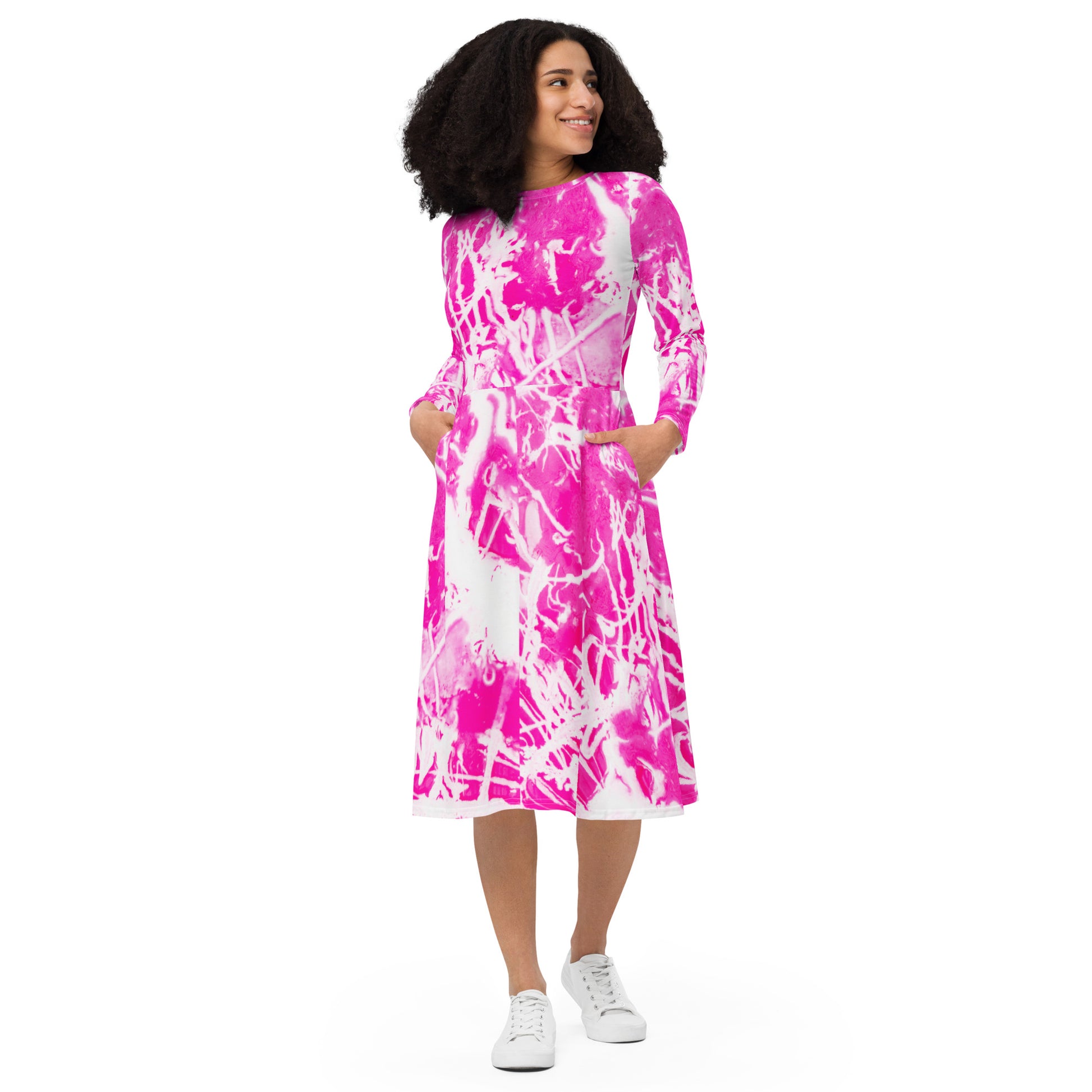 Velvet Aura Women's Long Sleeve Midi Dress - FLAKOUT