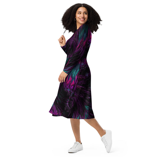 Harmony Fusion Women's Long Sleeve Midi Dress - FLAKOUT