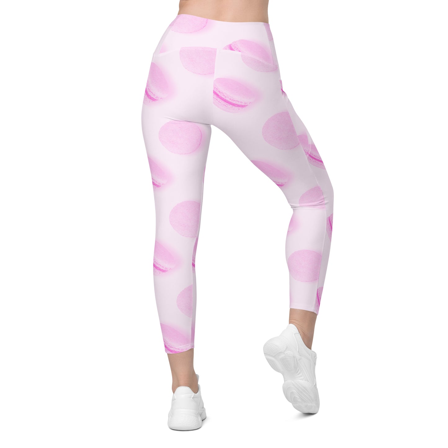 Rosé Macaron Women's Recycled Crossover Leggings With Pockets - FLAKOUT