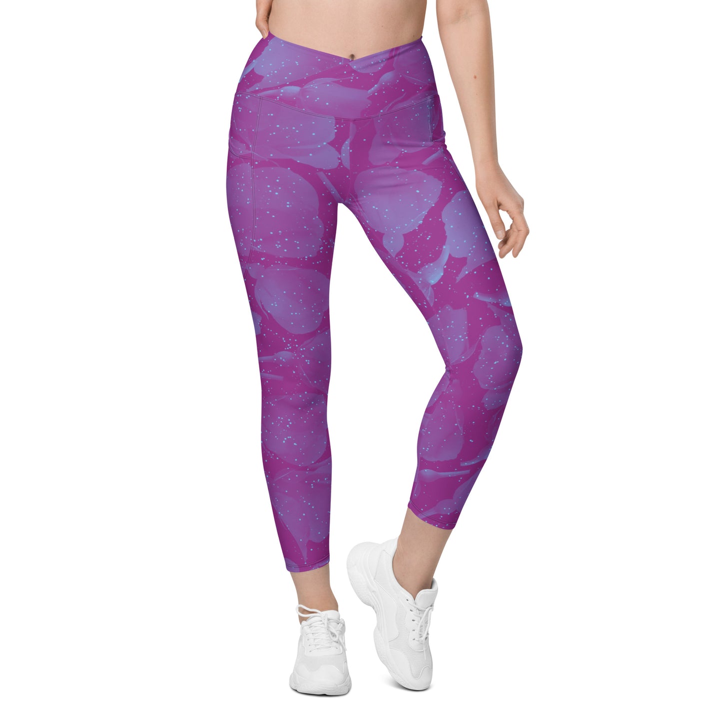 Night Flowers Women's Recycled Crossover Leggings With Pockets - FLAKOUT