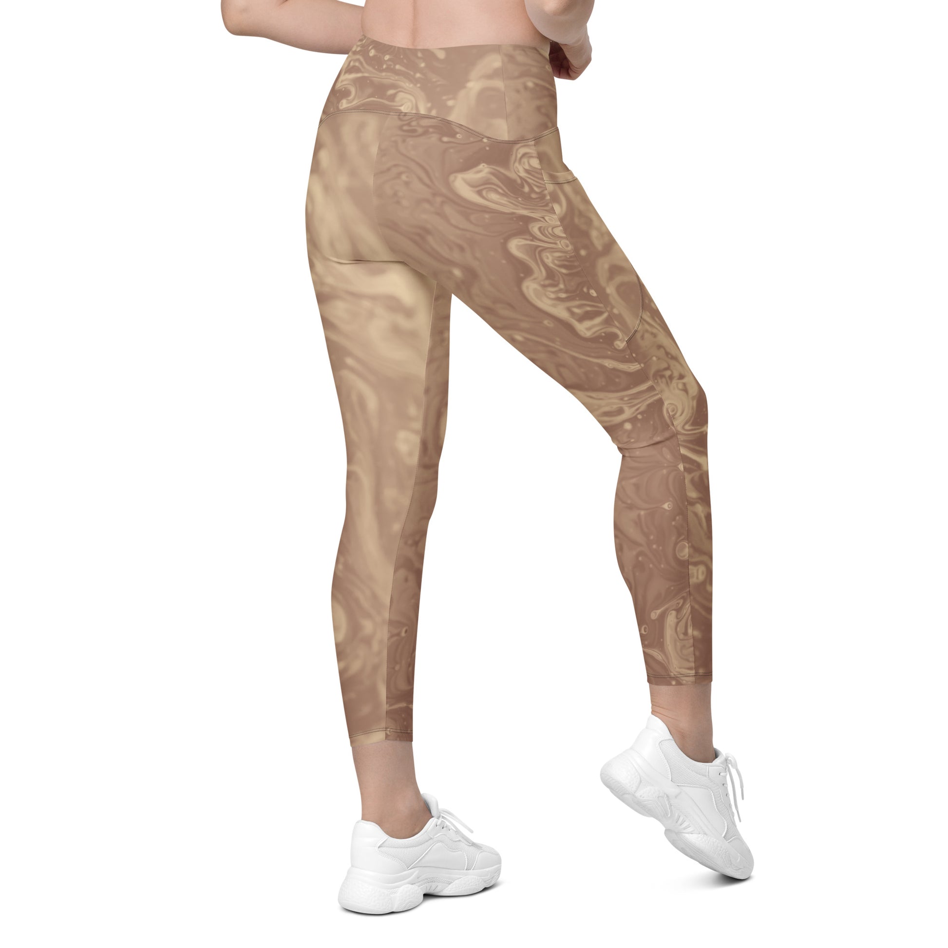 Liquid Beige Women's Recycled Crossover Leggings With Pockets - FLAKOUT