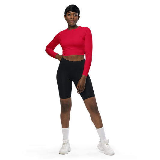 Women's Recycled Long-sleeve Crop Top - Crimson Red