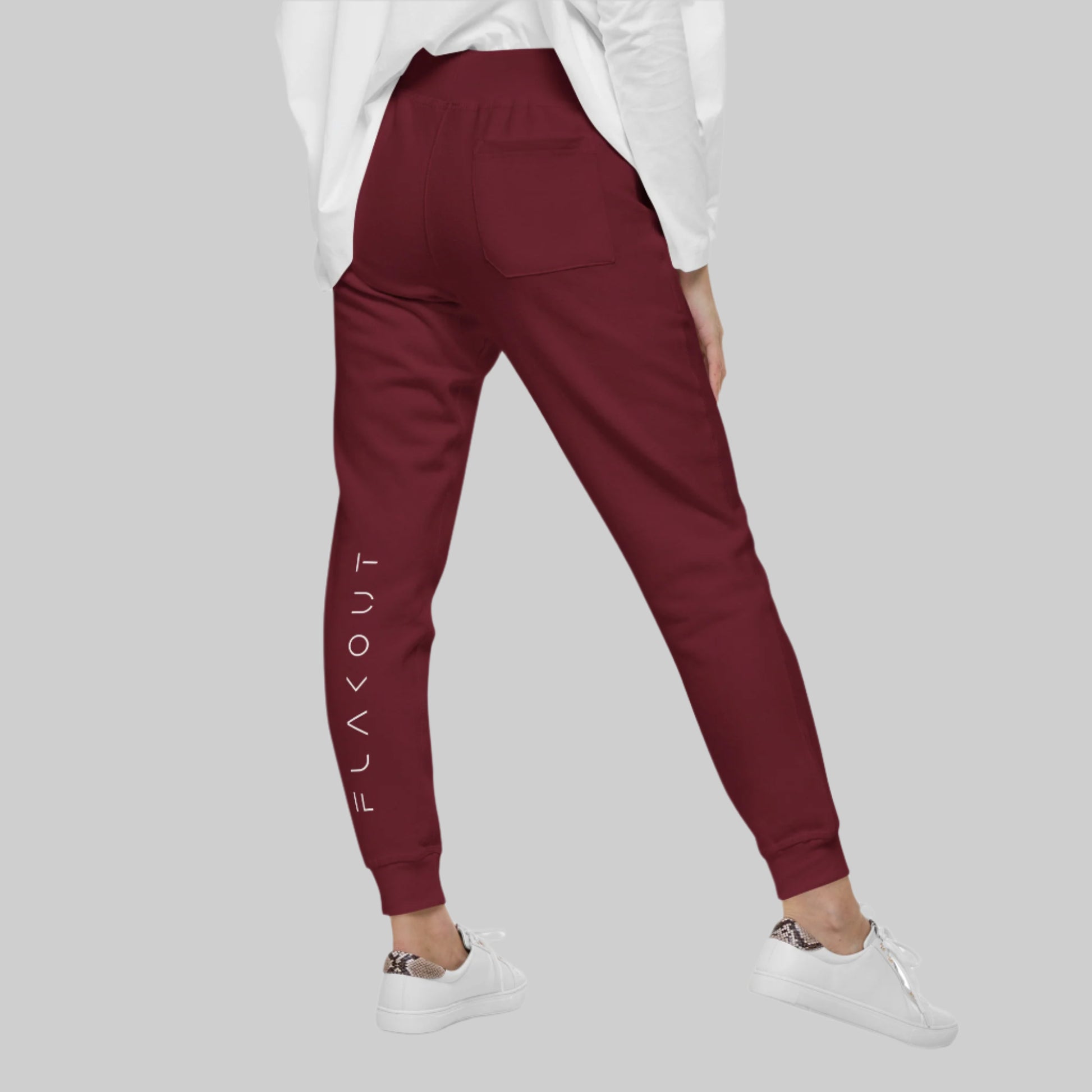 FLAKOUT Logo Back Leg Unisex Fleece Sweatpants - Maroon - FLAKOUT