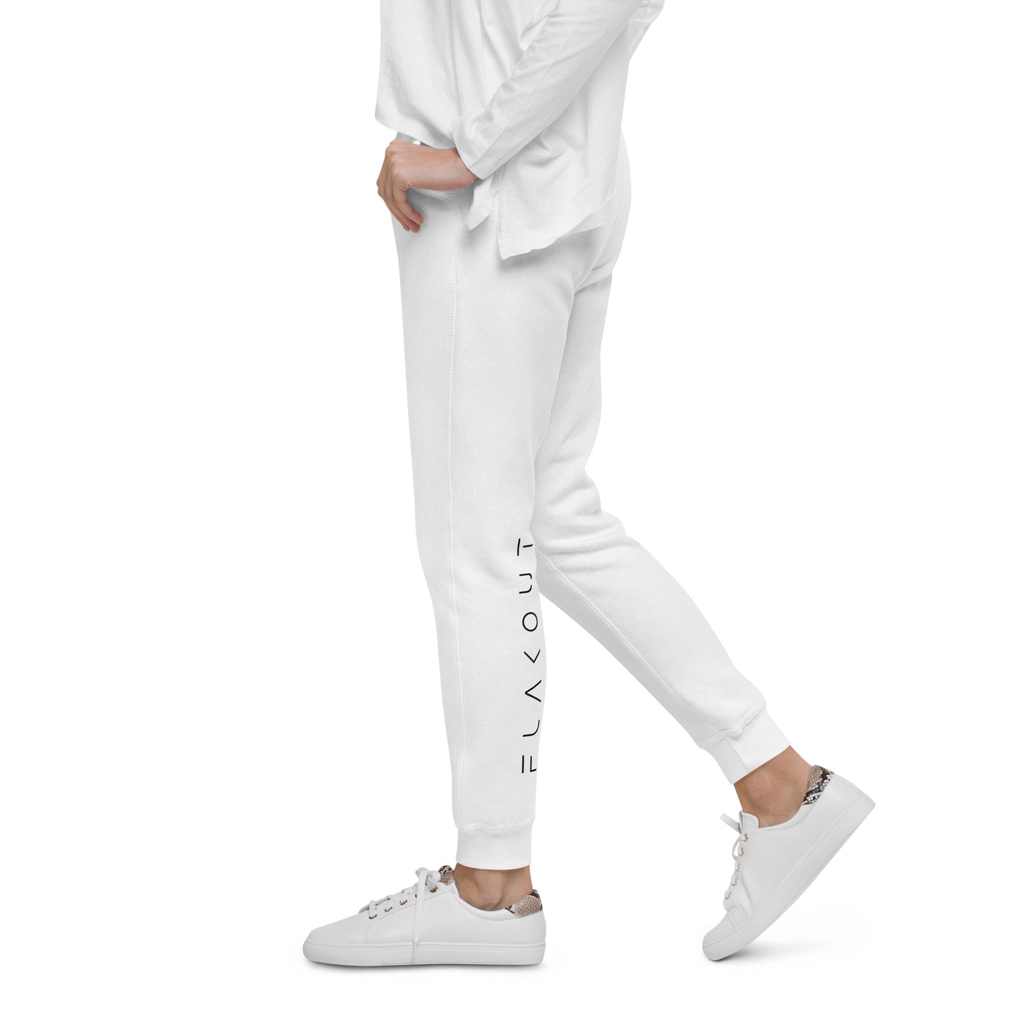 FLAKOUT Logo Back Leg Unisex Fleece Sweatpants - White - FLAKOUT