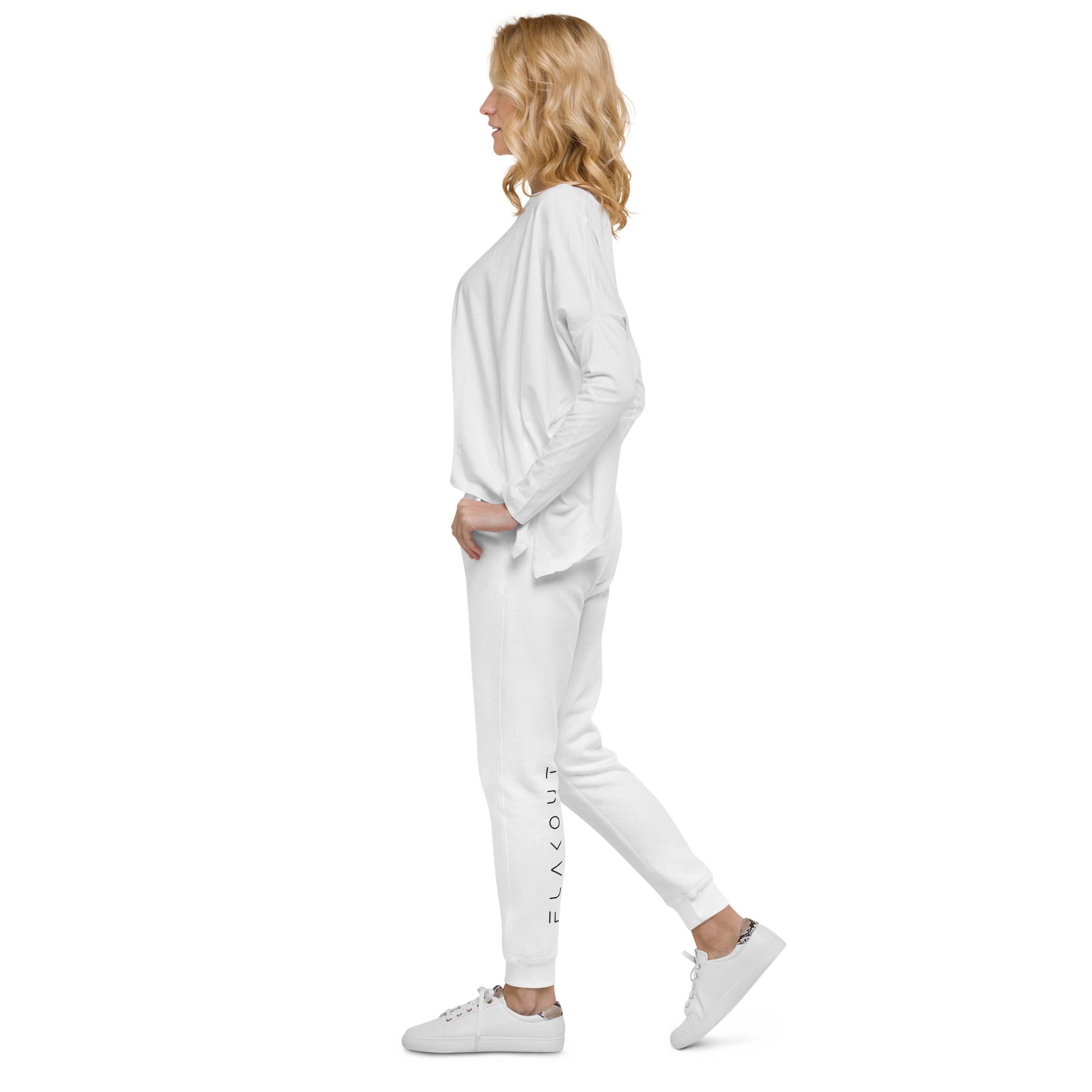 FLAKOUT Logo Back Leg Unisex Fleece Sweatpants - White - FLAKOUT