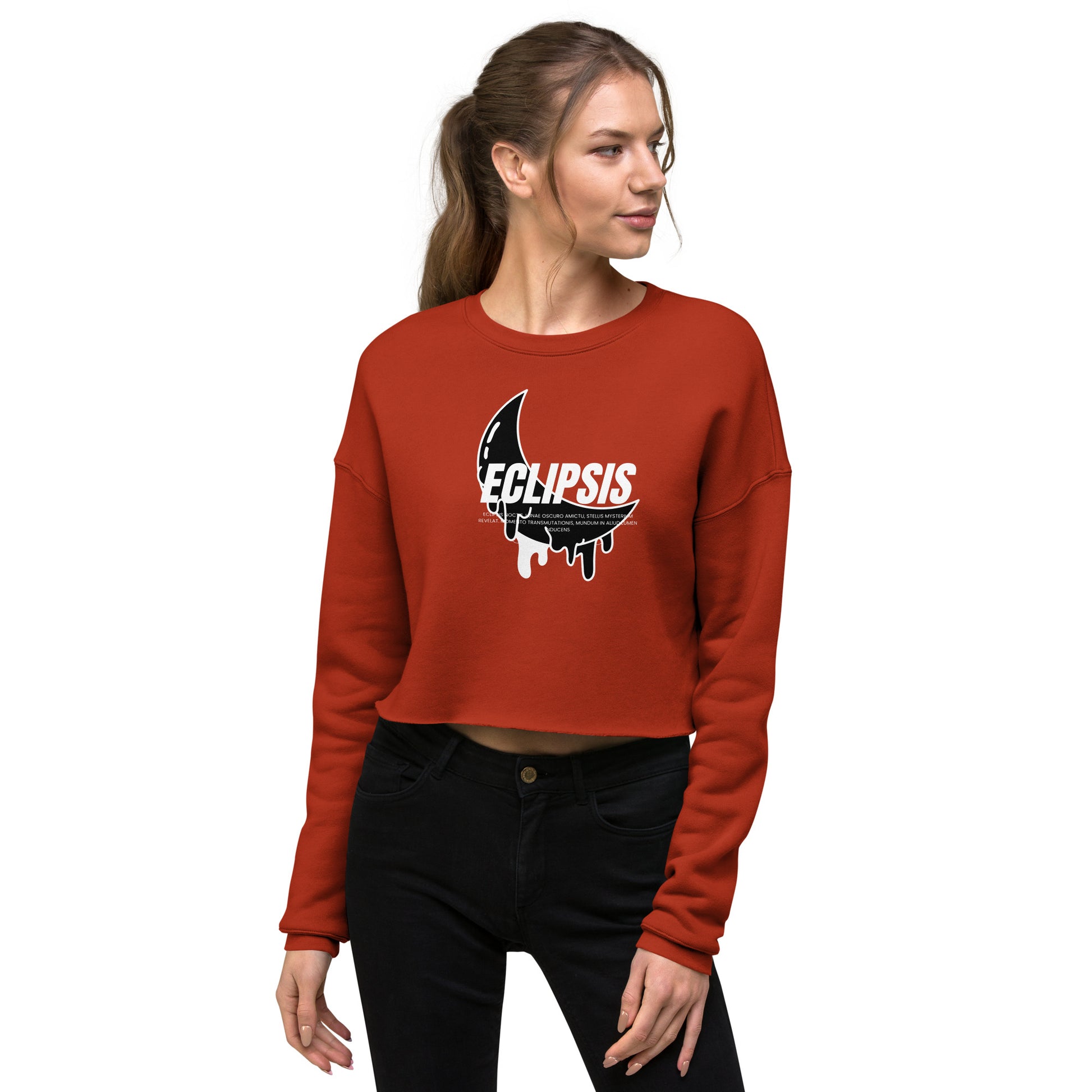 Lunar Eclipsis Women's Crop Sweatshirt - Brick - FLAKOUT